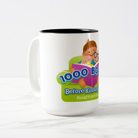 幼稚園のマグの前の1000冊の本 ツートーンマグカップ (正面左)