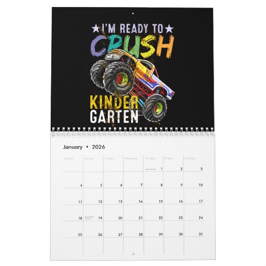 幼稚園のモンスタートラックをつぶす準備ができている子供たち カレンダー (1月 2026)