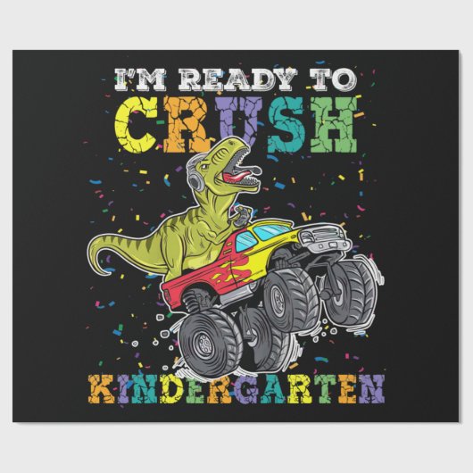 幼稚園のモンスタートラックをつぶす準備ができている子供たち ラッピングペーパー (フラット)