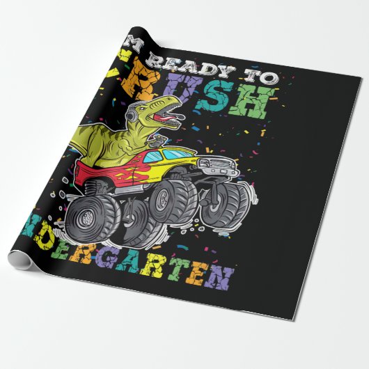幼稚園のモンスタートラックをつぶす準備ができている子供たち ラッピングペーパー (アンロールド)