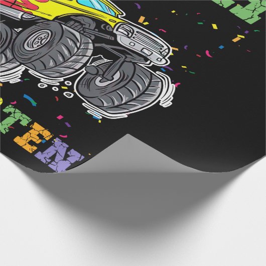 幼稚園のモンスタートラックをつぶす準備ができている子供たち ラッピングペーパー (角)