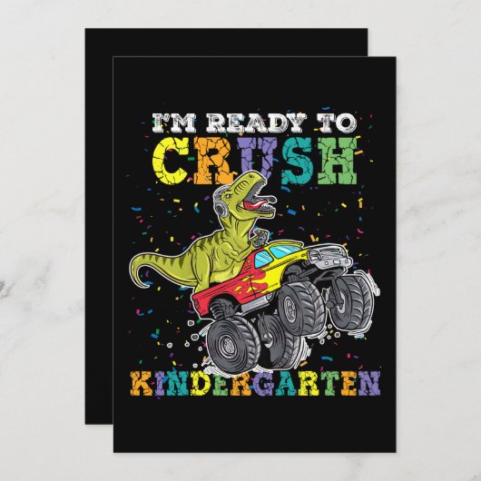 幼稚園のモンスタートラックをつぶす準備ができている子供たち 招待状 (正面/裏面)