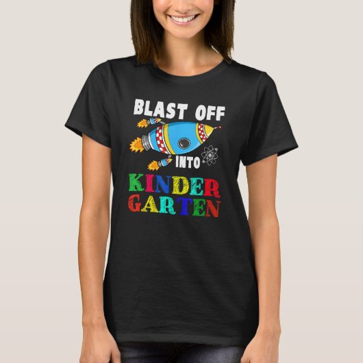 幼稚園のロケットおもしろいロケットに爆破してSに戻る Tシャツ (正面)