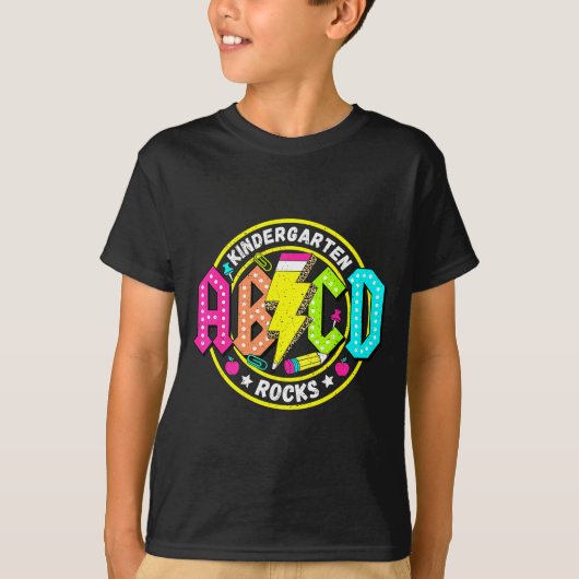 幼稚園のロック ABCD 新学期 面白いロック Tシャツ (正面)