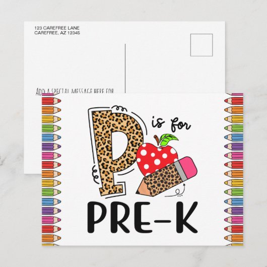 幼稚園の先生のための「P」バックトゥスクール ポストカード (正面/裏面)