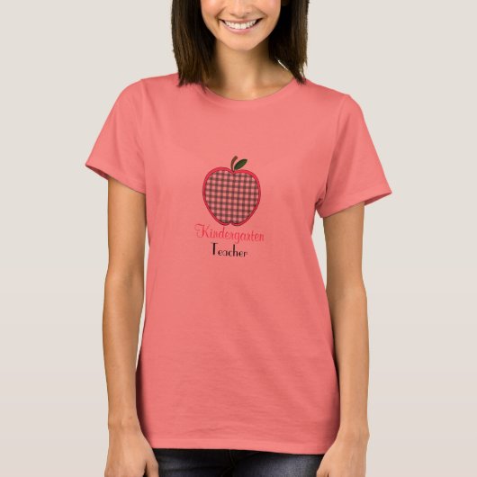 幼稚園の先生のシャツ – Gray Gingham Apple Tシャツ (正面)