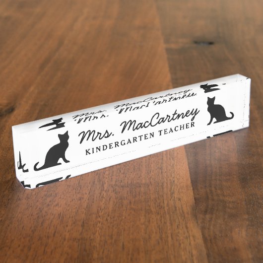 幼稚園の先生の黒猫アイコン デスクネームプレート (側面)
