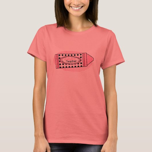 幼稚園の先生シャツ – ピンク水玉模様クレヨン Tシャツ (正面)