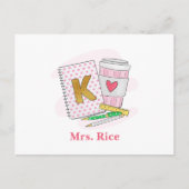 幼稚園の先生 ピンクドット プレッピー ノートブック コーヒー ポストカード (正面)