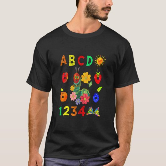 幼稚園の先生 レトロなお花と空腹のキャタピラー Tシャツ (正面)