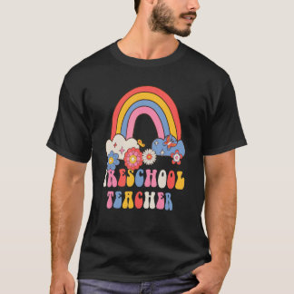 幼稚園の先生 学校 レトロ カラフル 花柄 レインコート Tシャツ