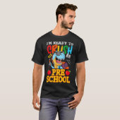 幼稚園の初日に向けて準備万端 ティラノサウルス Tシャツ (正面フル)