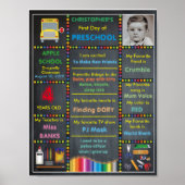 幼稚園の初日、黒板サイン写真の男の子。 ポスター (正面)