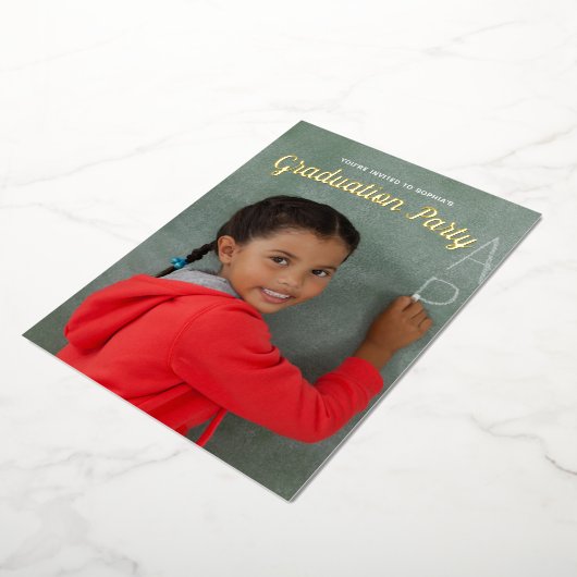 幼稚園の卒業写真キッズ金ゴールド 箔招待状 (回転した状態)