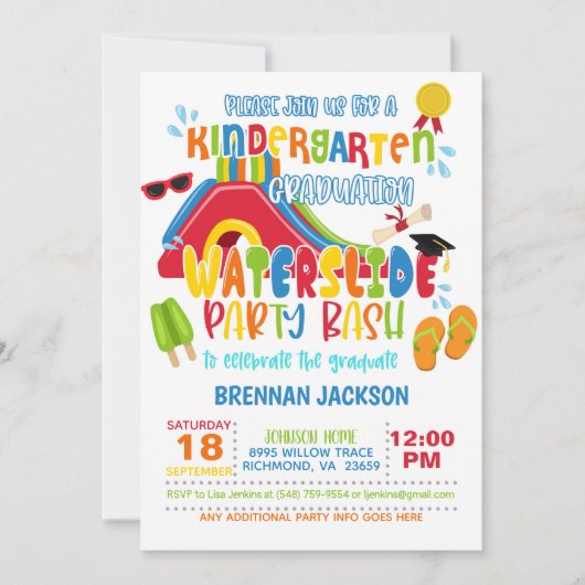 幼稚園の卒業式ウォータースライダーパーティー – 少年 招待状 (正面)