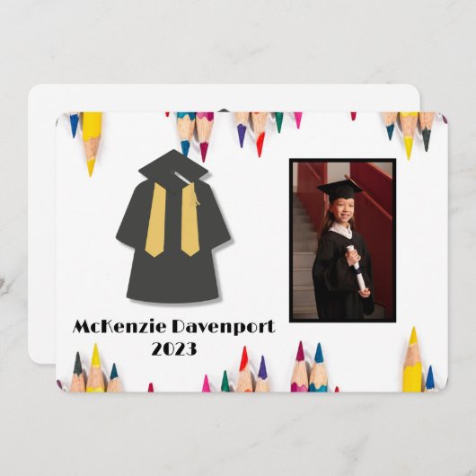 幼稚園の卒業用の色鉛筆の追加フォト 招待状 (正面/裏面)