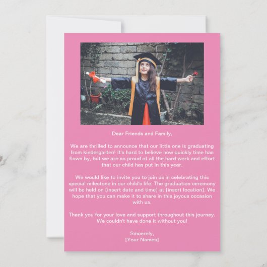 幼稚園の卒業発表の写真カード 招待状 (裏面)