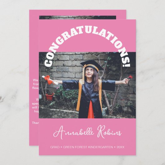 幼稚園の卒業発表の写真カード 招待状 (正面/裏面)