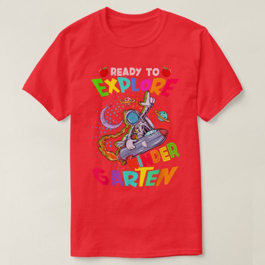 幼稚園の宇宙飛行士をおもしろい戻す準備ができている Tシャツ (デザイン正面)