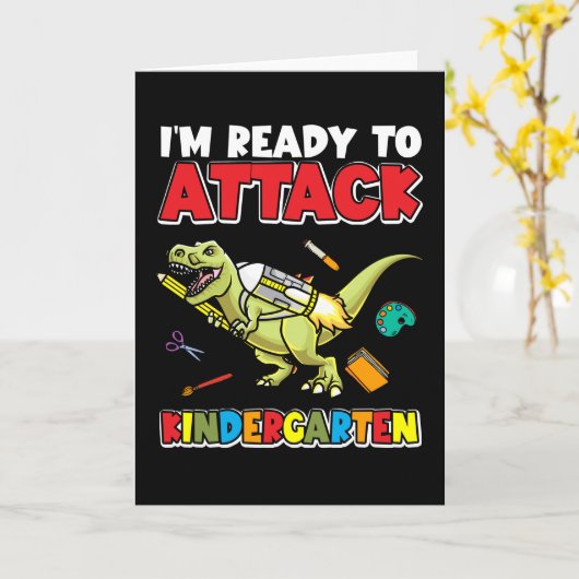 幼稚園の恐竜の最初の日 カード (黄色い花)