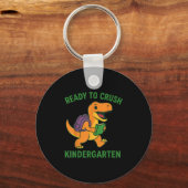 幼稚園の恐竜を学校に押し戻す準備ができている キーホルダー (正面)