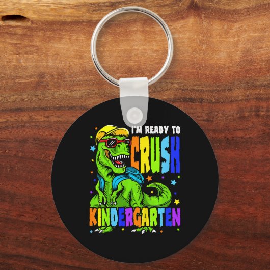幼稚園の恐竜を潰す準備ができている子供たち1st キーホルダー (正面)