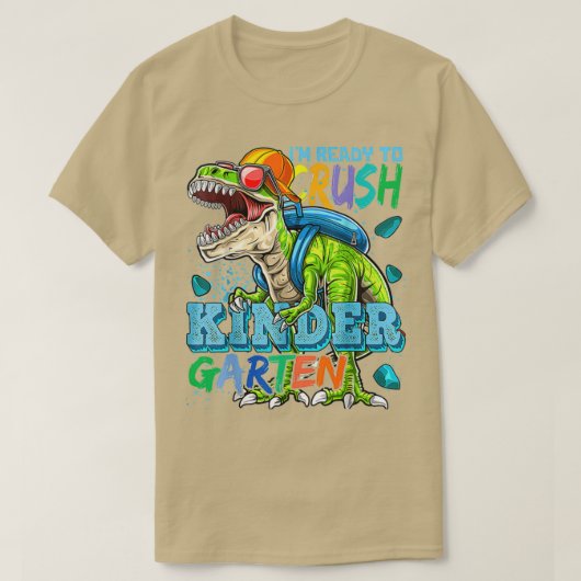 幼稚園の恐竜を~に押し戻す準備ができている Tシャツ (デザイン正面)