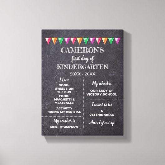 幼稚園の最初の日の私の看板 キャンバスプリント (正面)