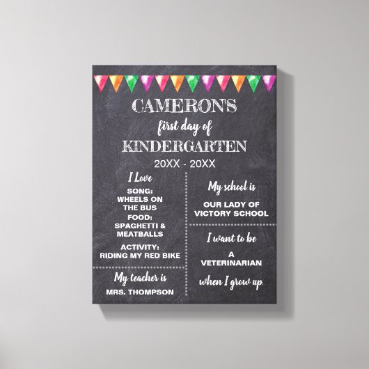 幼稚園の最初の日の私の看板 キャンバスプリント (正面)