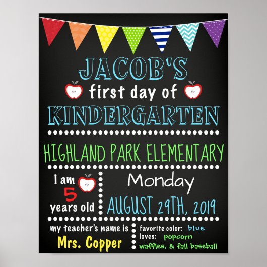 幼稚園の最初の日の黒板ポスター ポスター (正面)
