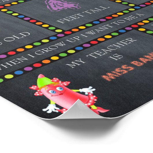 幼稚園の最初の日サイン女の子，チャックボード ポスター (角)