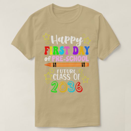 幼稚園の最初の日新学期PreK Here I Tシャツ (デザイン正面)
