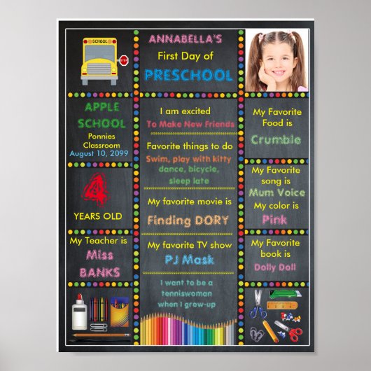 幼稚園の最初の日,チャックボードのサイン写真GIRL ポスター (正面)