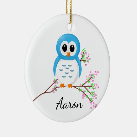 幼稚園の最初日、枝の漫画のフクロウ セラミックオーナメント (右)