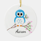 幼稚園の最初日、枝の漫画のフクロウ セラミックオーナメント (正面)