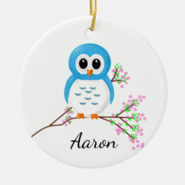 幼稚園の最初日、枝の漫画のフクロウ セラミックオーナメント