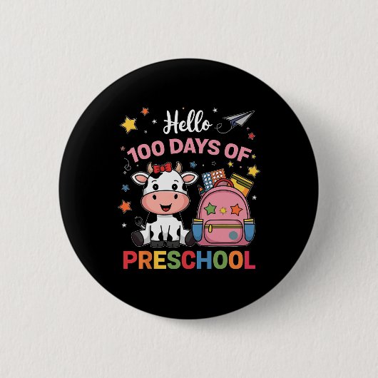 幼稚園の100日かわいい牛の100日目 缶バッジ (正面)