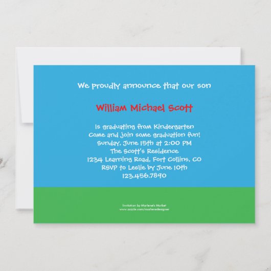 幼稚園または就学前の卒業写真インビタット 招待状 (裏面)