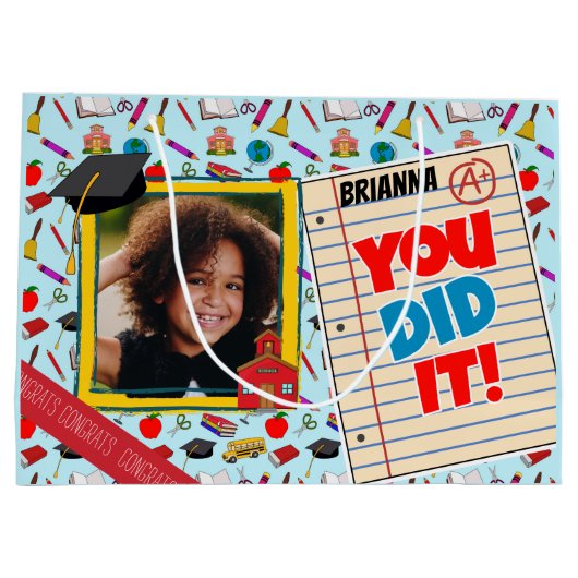 幼稚園または幼稚園の卒業の写真のギフトバッグ ラージペーパーバッグ (裏面)