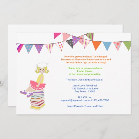 幼稚園または幼稚園の招待状 招待状 (正面/裏面)