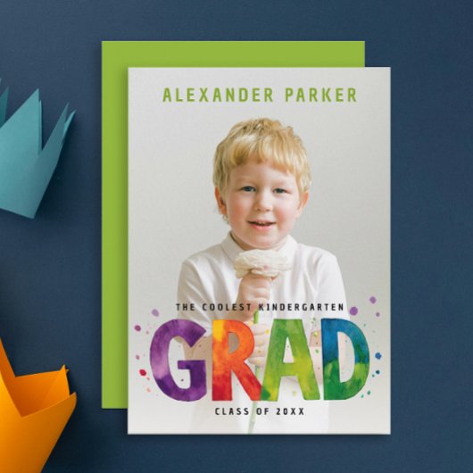 幼稚園アート卒業生カラフル生写真 案内状