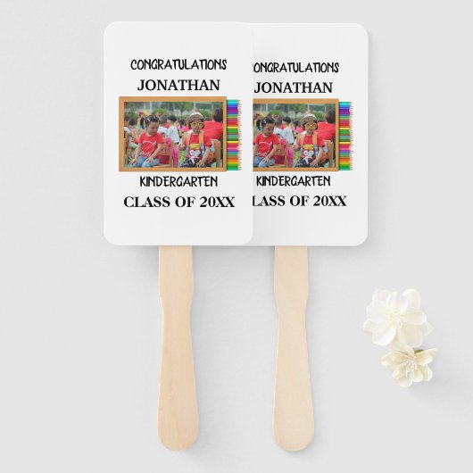 幼稚園カスタム卒者のシャルボード写真 ハンドファン (正面&裏面)