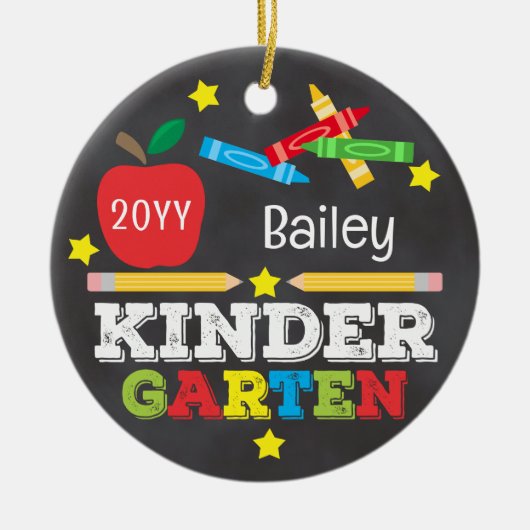 幼稚園カラフルチョーク記念キッズ写真 セラミックオーナメント (正面)