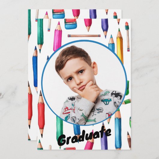 幼稚園カラフル卒業発表 招待状 (正面/裏面)