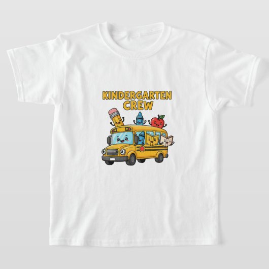 幼稚園クルー | かわいい新学期バス Tシャツ (レイダウン)