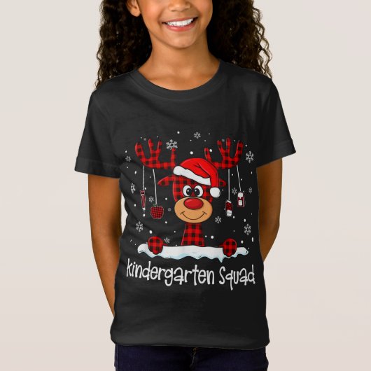 幼稚園スクワッドのトナカイSanta Hat Teache Tシャツ (正面)