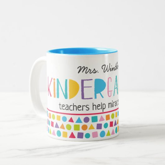 幼稚園パーソナライズされた先生クカラフルライアン ツートーンマグカップ (正面左)