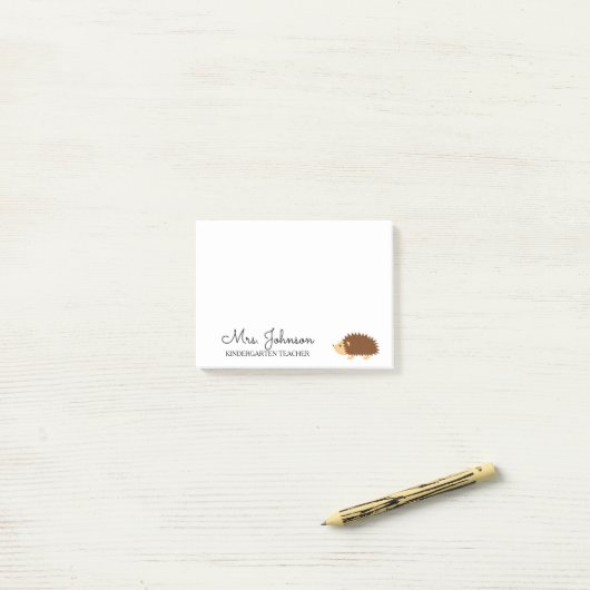 幼稚園パーソナライズされた先生ハリネズミ ポストイット (デスク上)