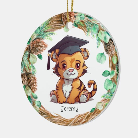 幼稚園パーソナライズされた卒業タイガーカッブ セラミックオーナメント (左)