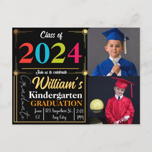 幼稚園パーソナライズされた卒業～1年生 案内ポストカード (裏面)